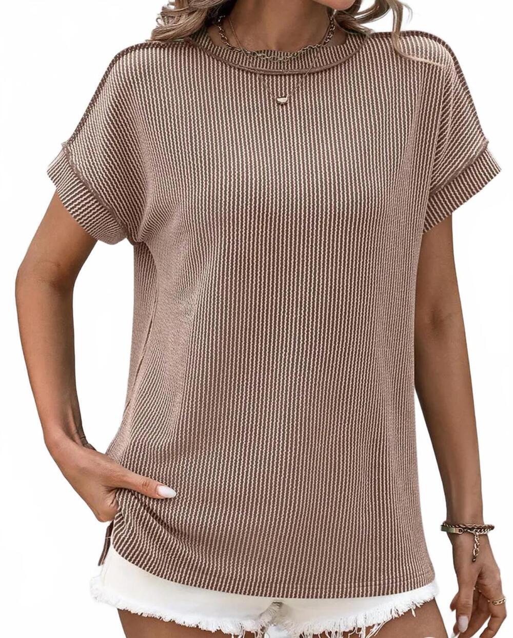 NEW UNKNOWN short sleeve ribbed t shirt in khaki